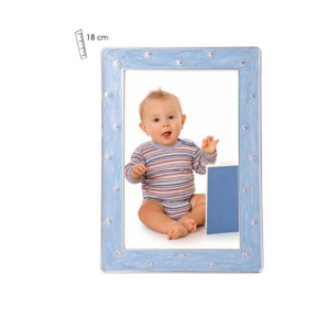 Portafotos azul esmaltado y piedra