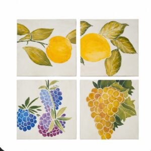 Juego de cuatro cuadros frutas pintados